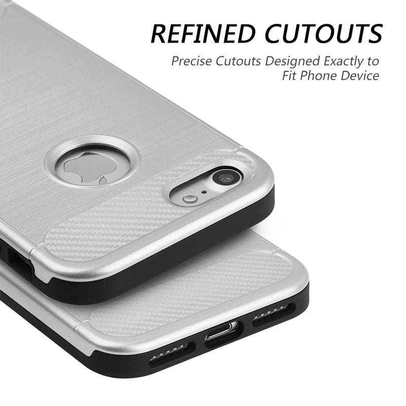 FOR IPHONE 7 CARBON TECH SILK HYBRID PC + TPU COVER CASE - SILVER