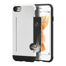 FOR IPHONE 7 HYBRID CASE CARRY-LESS BLACK TPU W/ SIDE CARD INSERTED WHITE