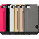 FOR IPHONE 7 HYBRID CASE CARRY-LESS BLACK TPU W/ SIDE CARD INSERTED WHITE