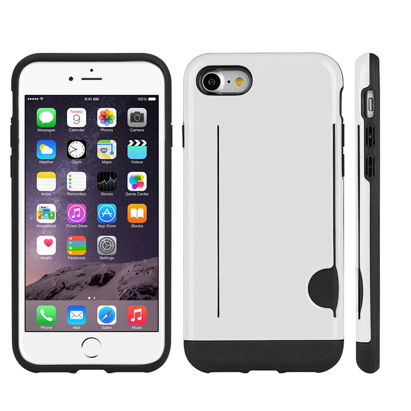 FOR IPHONE 7 HYBRID CASE CARRY-LESS BLACK TPU W/ SIDE CARD INSERTED WHITE