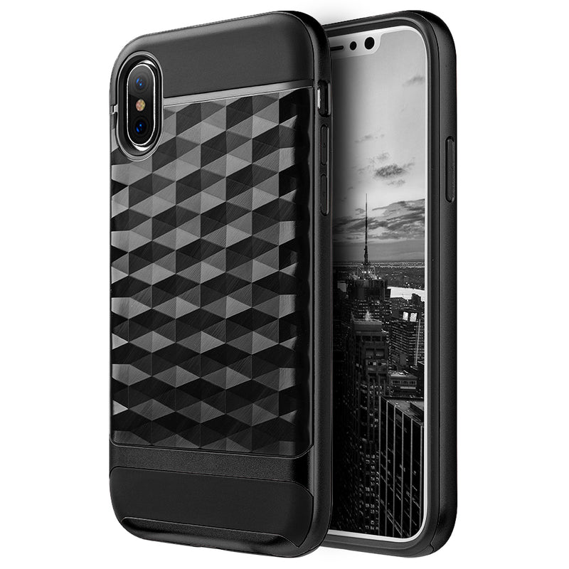 FOR IPHONE XS / X DIAMOND WAVE TPU WITH COLOR PC FRAME HYBRID PROTECTION CASE - BLACK