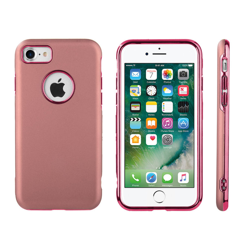 IPHONE 8/7 ROSE GOLD RUBBERIZED PC BACK PLATE + RED ELECTROPLATED TPU