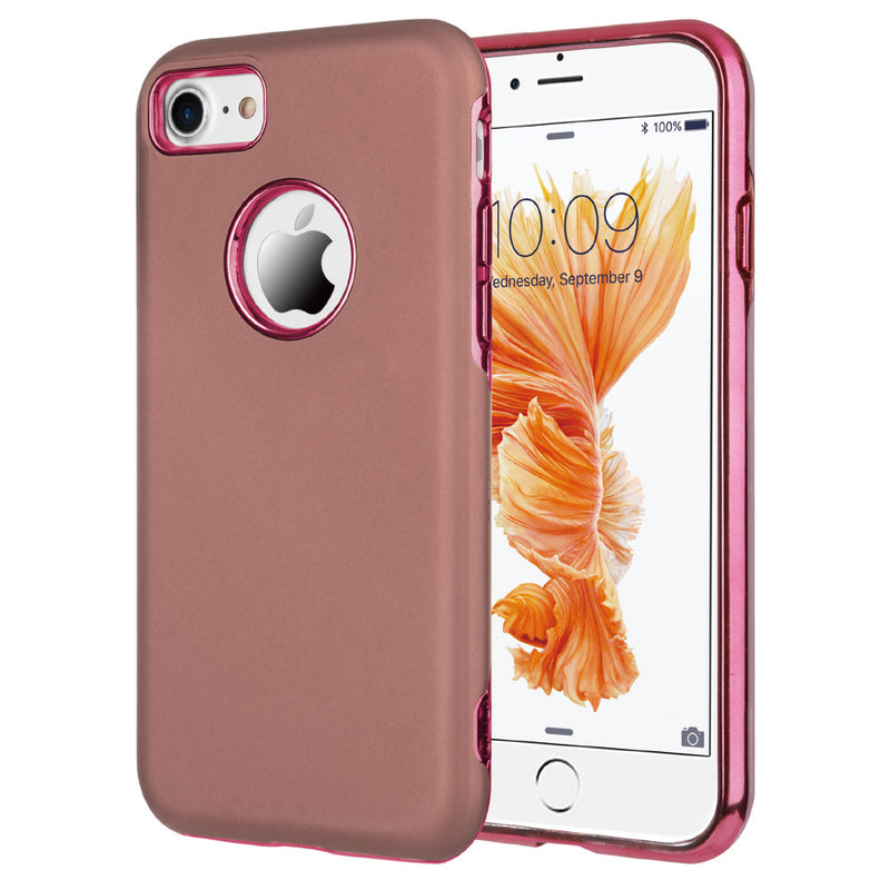 IPHONE 8/7 ROSE GOLD RUBBERIZED PC BACK PLATE + RED ELECTROPLATED TPU