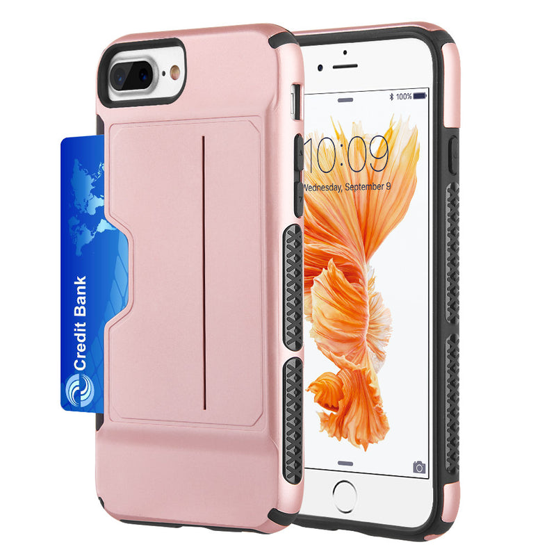 IPHONE 7 / 8 PLUS CARD TO GO HYBRID CASE PC + TPU WITH CARD SLOT - ROSE GOLD