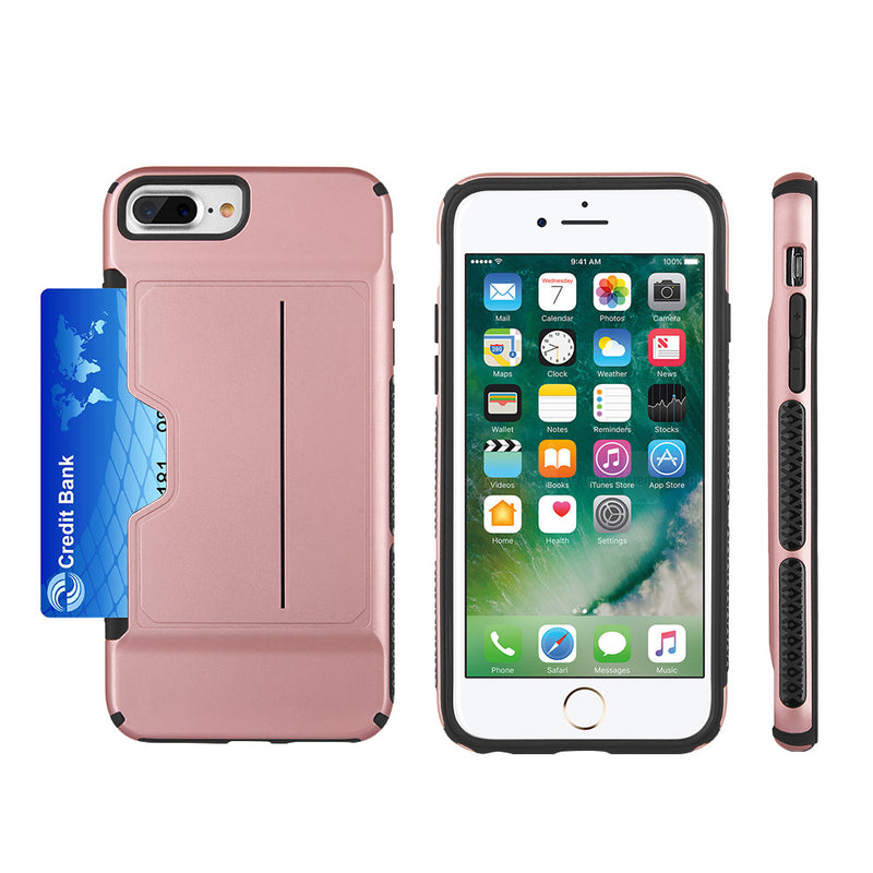 IPHONE 7 / 8 PLUS CARD TO GO HYBRID CASE PC + TPU WITH CARD SLOT - ROSE GOLD