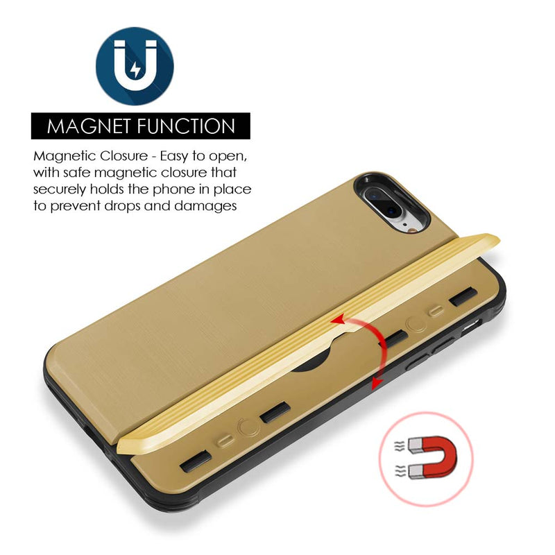 IPHONE 8/7 PLUS KARD DUAL HYBRID CASE CARD SLOT &MAGNETIC CLOSURE - GOLD