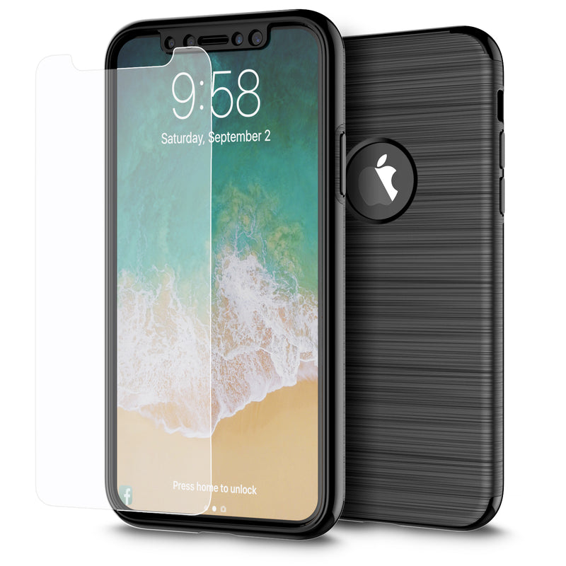 FOR IPHONE XS / X THE CAPSULE FULL COVER HYBRID SILK TPU W/ PC FRAME AND TEMPERED GLASS SCREEN PROTECTOR - BLACK