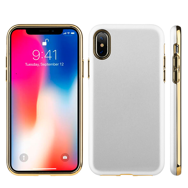 IPHONE XS/X  DUAL CASE W/ GOLD RUBBERIZED PC BACK PLATE + GOLD ELECTROPLATED