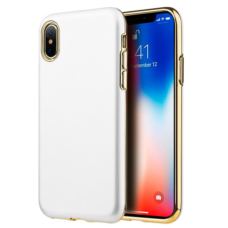 IPHONE XS/X  DUAL CASE W/ GOLD RUBBERIZED PC BACK PLATE + GOLD ELECTROPLATED