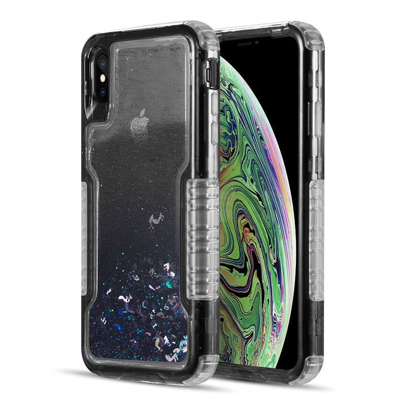 MILITARY GRADE DUAL PROTECTIVE WATERFALL SERIES LIQUID SPARKLING QUICKSAND CASE FOR IPHONE XS / X - BLACK
