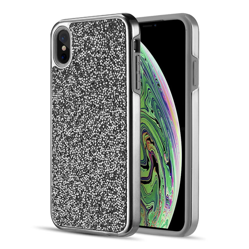 DIAMOND PLATINUM COLLECTION HYBRID BUMPER CASE WITH ELECTROPLATED FRAME FOR IPHONE XS MAX - BLACK