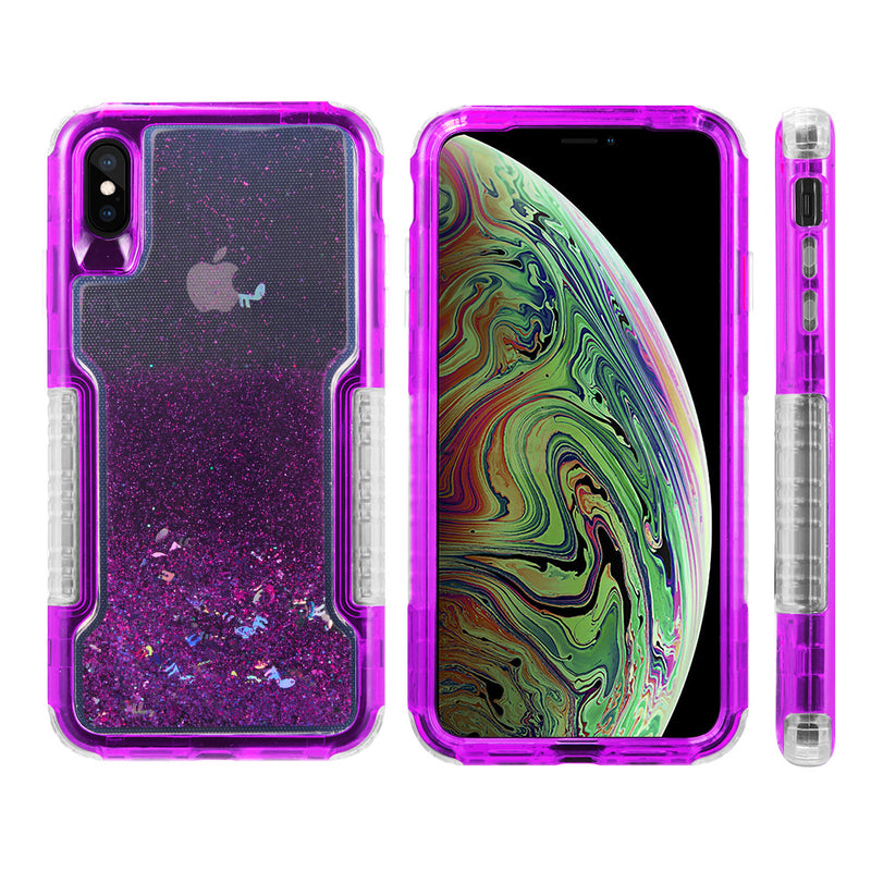 MILITARY DUAL WATERFALL SERIES SPARKLING QUICKSAND CASE FOR IPHONE XS MAX-PURPLE