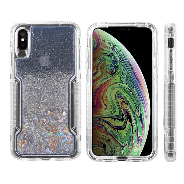 MILITARY DUAL WATERFALL SERIES SPARKLING QUICKSAND CASE FOR IPHONE XS MAX-PURPLE