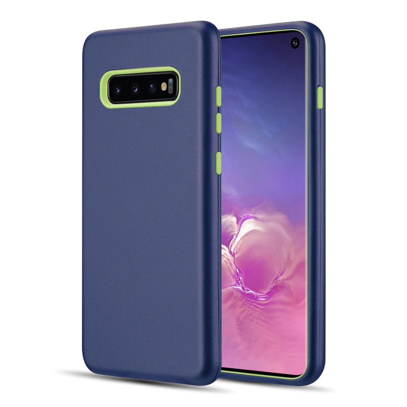 THE DUAL MAX SERIES 2 TONE TPU PC COVER HYBRID PROTECTION CASE FOR SAMSUNG GALAXY S10 - NAVY BLUE / GREEN