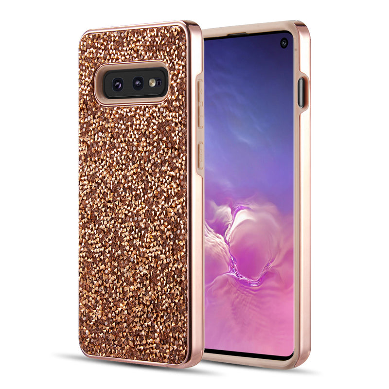 SAMSUNG GALAXY S10E DIAMOND PLATINUM COLLECTION HYBRID BUMPERCASE WITH ELECTROPLATED FRAME - ROSE GOLD
