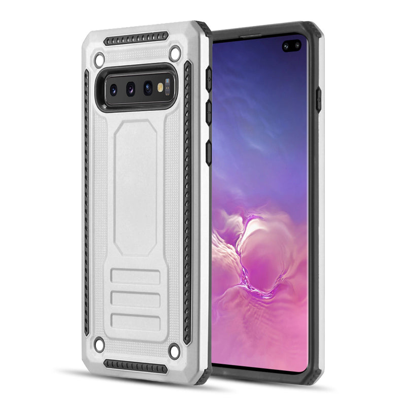 RUBBERIZED HYBRID PROTECTIVE CASE WITH SHOCK ABSORPTION FOR SAMSUNG GALAXY S10 PLUS - SILVER
