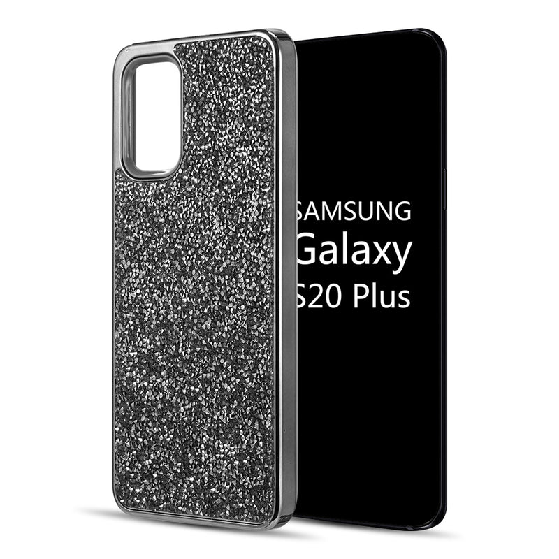 SAMSUNG GALAXY S20 PLUS(6.7") DIAMOND PLATINUM COLLECTION HYBRID BUMPER CASE WITH ELECTROPLATED FRAME - BLACK