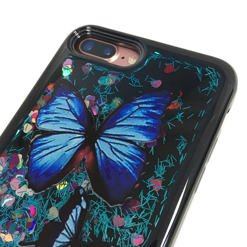 IPHONE 7 PLUS WATERFALL LIQUID CASE WITH ELECTROPLATED FRAME - COLORFUL OWL