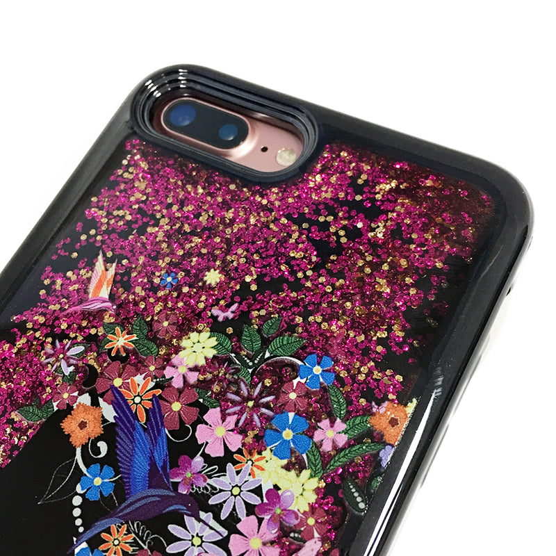 IPHONE 7 PLUS WATERFALL LIQUID CASE WITH ELECTROPLATED FRAME - COLORFUL OWL