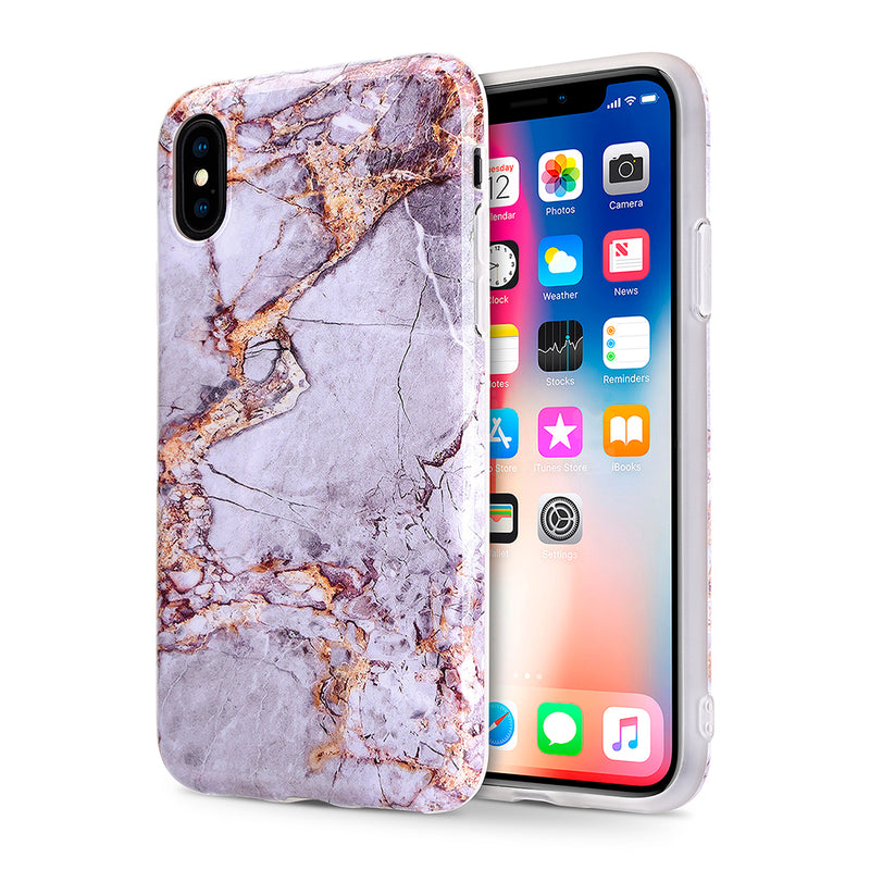 FOR IPHONE XS / X MARBLE IMD SOFT TPU CASE - GREY / GOLD