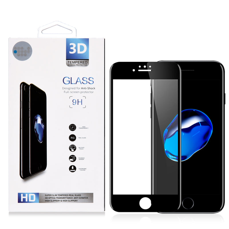 FOR IPHONE 7 3D FULL COVERAGE TEMPERED GLASS SCREEN PROTECTOR ARCING - BLACK