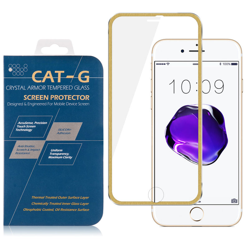 FOR IPHONE 8/ FOR IPHONE 7 ALUMINUM FRAME TEMPERED GLASS SCREEN PROTECTOR - GOLD