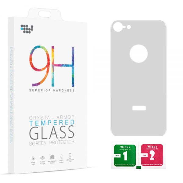 FOR IPHONE 8 BACK COVER TEMPERED GLASS RARE PLATE PROTECTOR - WHITE