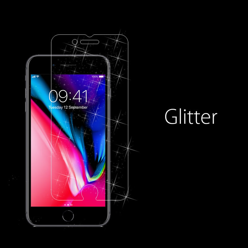 IPHONE SE(2020)/8/7/6 SPARKLE GLITTER FINGERPRINT RESISTANT TEMPERED GLASS