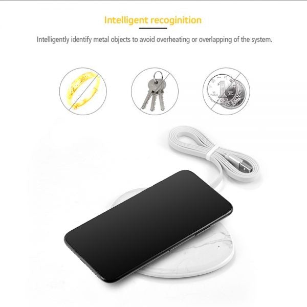 SLIM PEBBLE FAST WIRELESS CHARGING PAD SMARTPHONES AIR PODS 2 WHITE MARBLE
