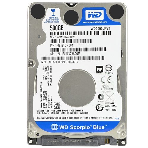 Western Digital Scorpio Blue 500GB SATA/300 5400RPM 8MB 2.5" Hard Drive
