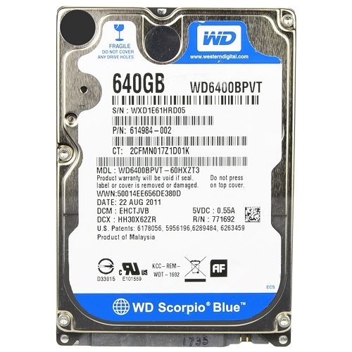 Western Digital Scorpio Blue 640GB SATA/300 5400RPM 8MB 2.5" Hard Drive - A