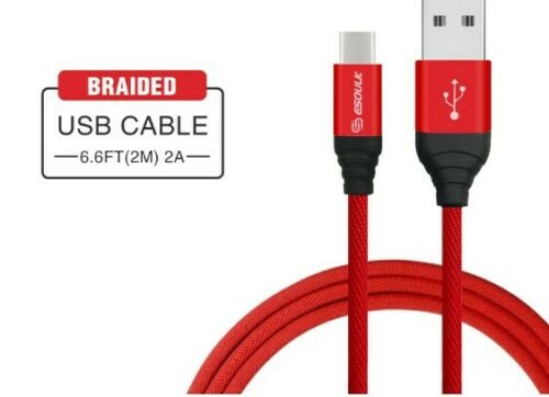 ESOULK 2A HEAVY DUTY BRAIDED USB CABLE 2M (6.6FT) - USB TYPE-C (RED)