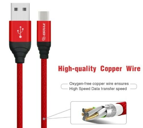 ESOULK 2A HEAVY DUTY BRAIDED USB CABLE 2M (6.6FT) - USB TYPE-C (RED)